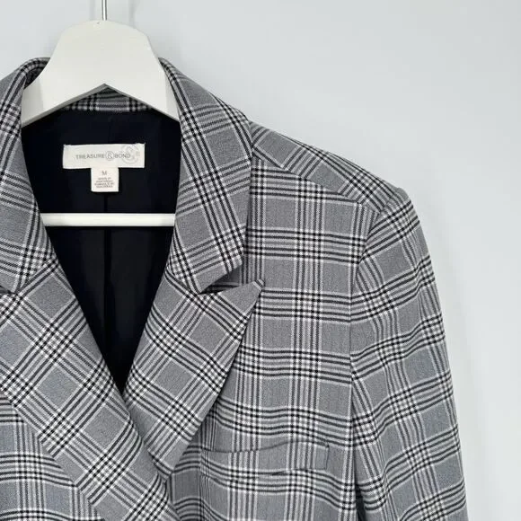 Treasure & Bond Black‎ and White Plaid Blazer Size Medium - Picture 3 of 9